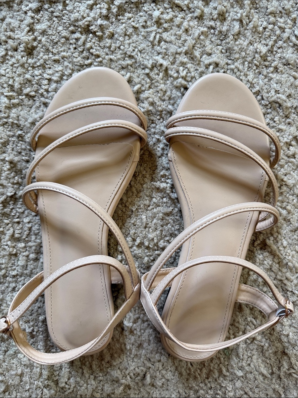 Minimalist Strappy Ankle Sandals in Light Nude